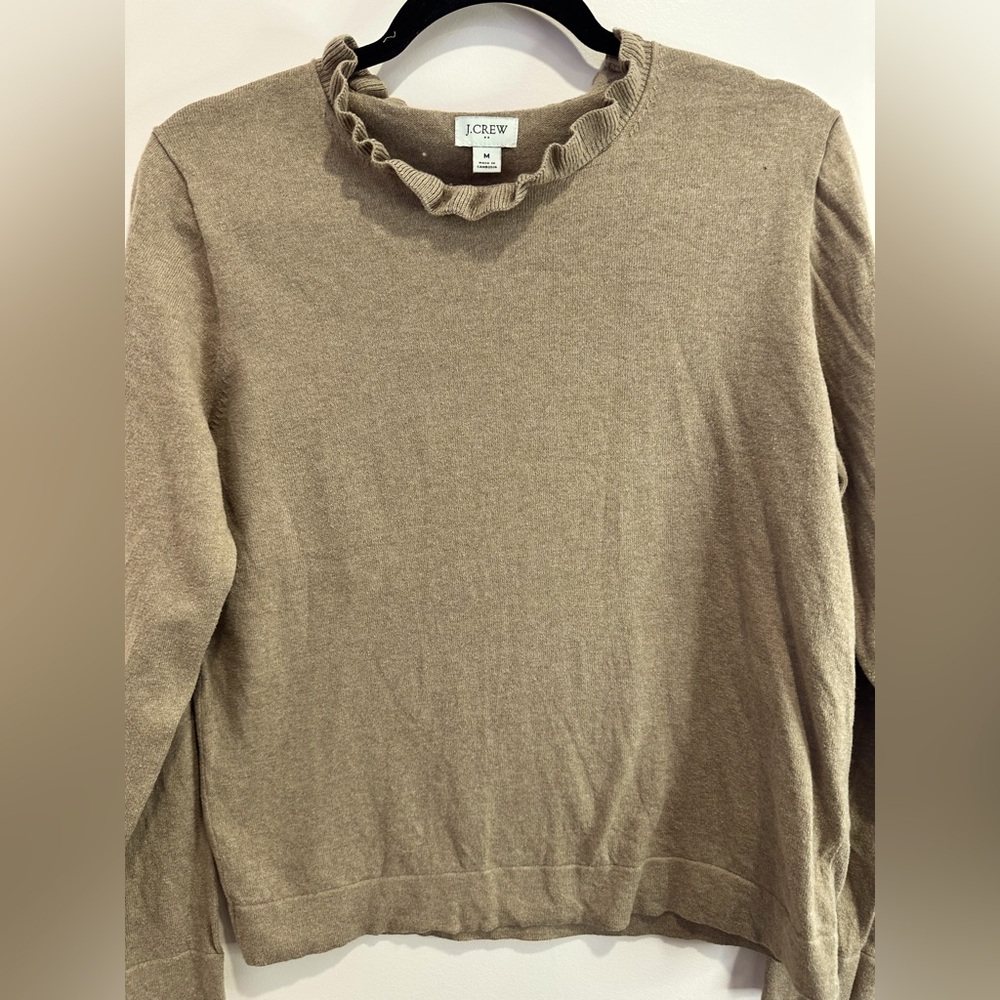 JCREW Ruffle Neck Sweater - Brown, 100% Cotton, Size M